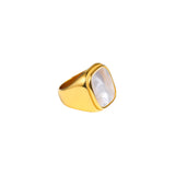 White Big Stone Gold Plated Ring
