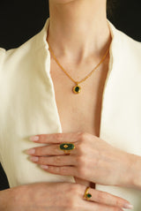 Green Zircon 3 Layers Chain Gold Plated Necklace