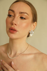 Shimmering Lillies Pearl Silver Earrings UAE