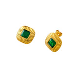 Green Zircon Gold Plated Spiral Earrings