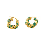 Green Shimmer Spiral Gold Plated Earrings