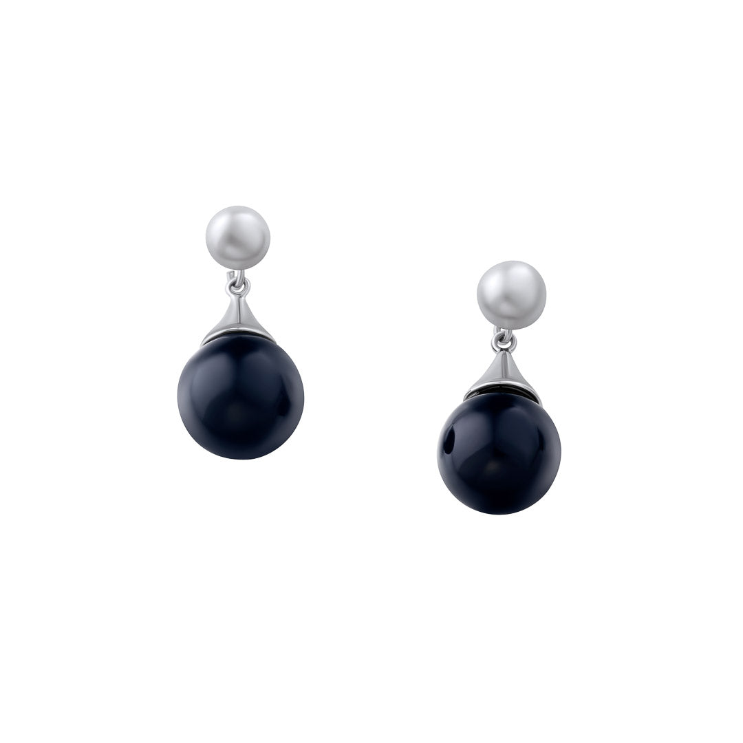 Black Bead Pearl Ball Earrings in UAE