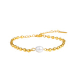 Pearl with Oval beads Gold Plated Bracelet