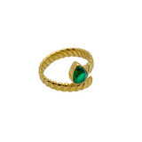Green Zircon Open Adjustable Gold Plated Ring