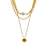 Heart Pendant with Triple Chain Gold Plated Necklace
