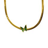 Green Butterfly Cuban Chain Gold Plated Choker Necklace